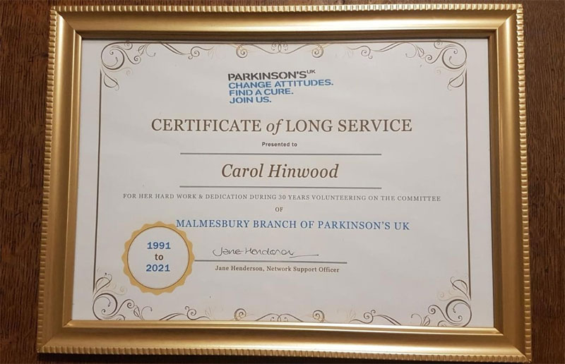 Carol Hinwood Certificate